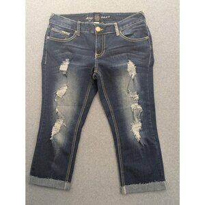 Ariya Jeans Dresden Capri Jeans Juniors 7/8 Blue Medium Wash Distressed Stretch